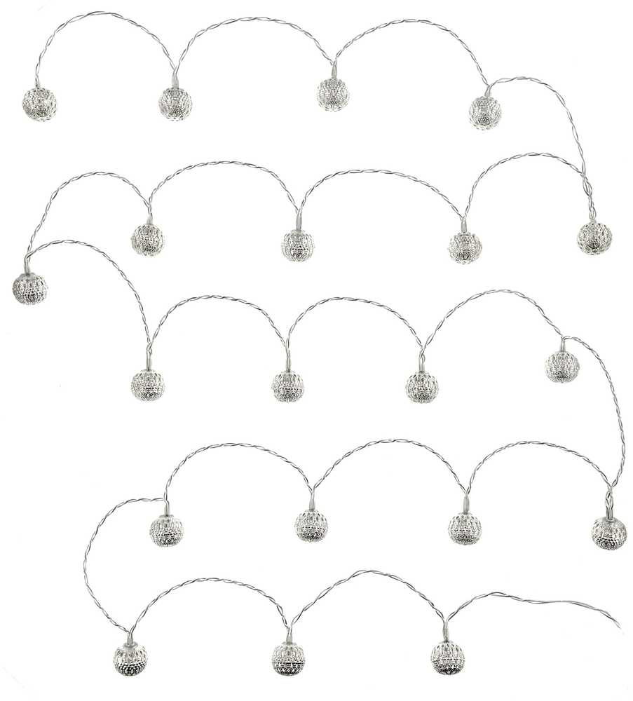 Retlux RETLUX - RXL 272 Kalėdinė dekoracija 20LED, sidabriniai rutuliai, ilgis 3m + įvadas 0,3m, 2x AA, spalva šalta balta
