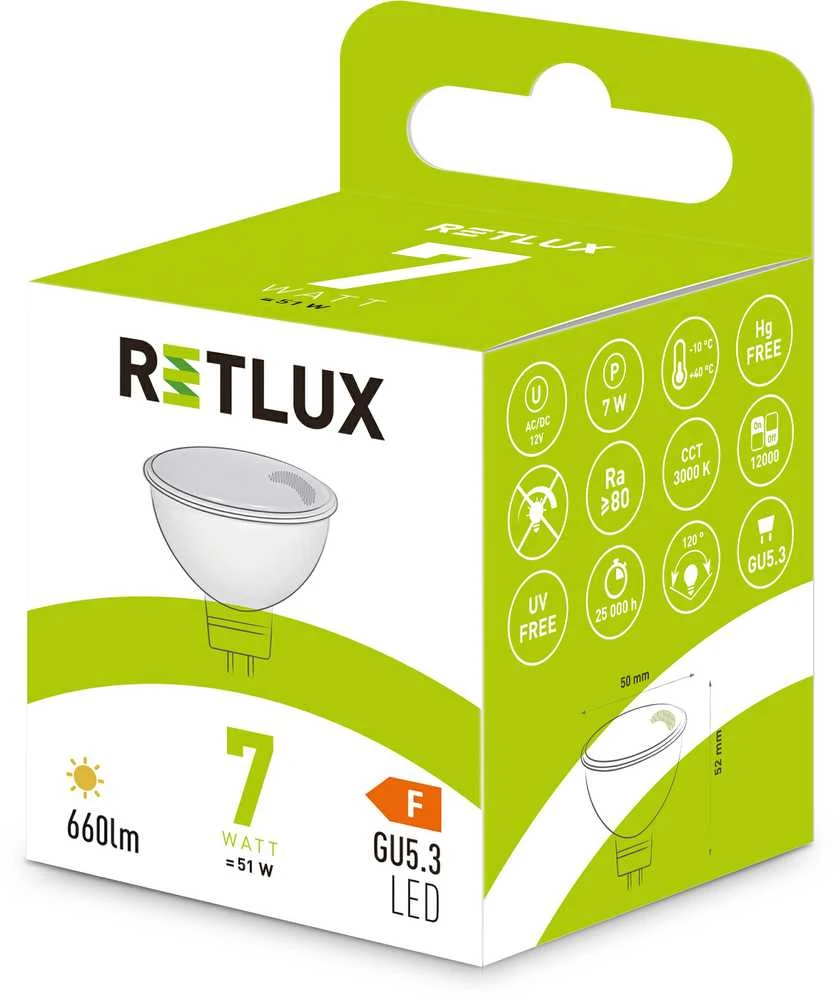 RLL 420 GU5.3 taškinė lemputė 7W 12V WW RETLUX