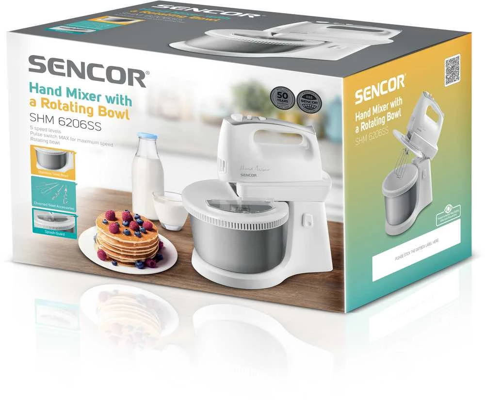 Plakiklis Sencor elektrinis mikseris su besisukančiu dubeniu 2,5L 500W, SHM6206SS