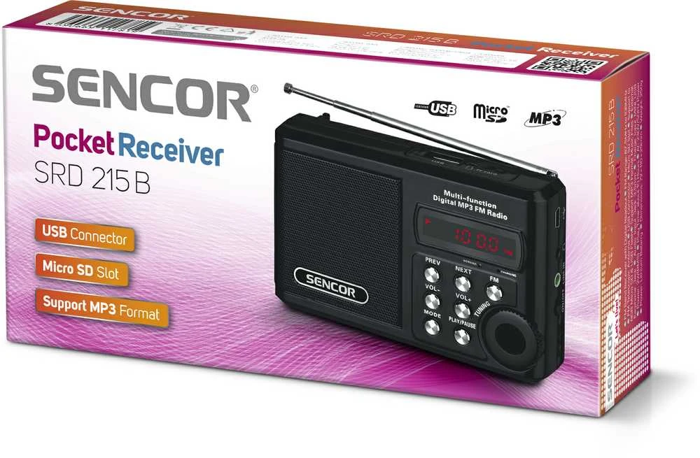Sencor SRD 215 B Kišeninis imtuvas, Juodos spalvos