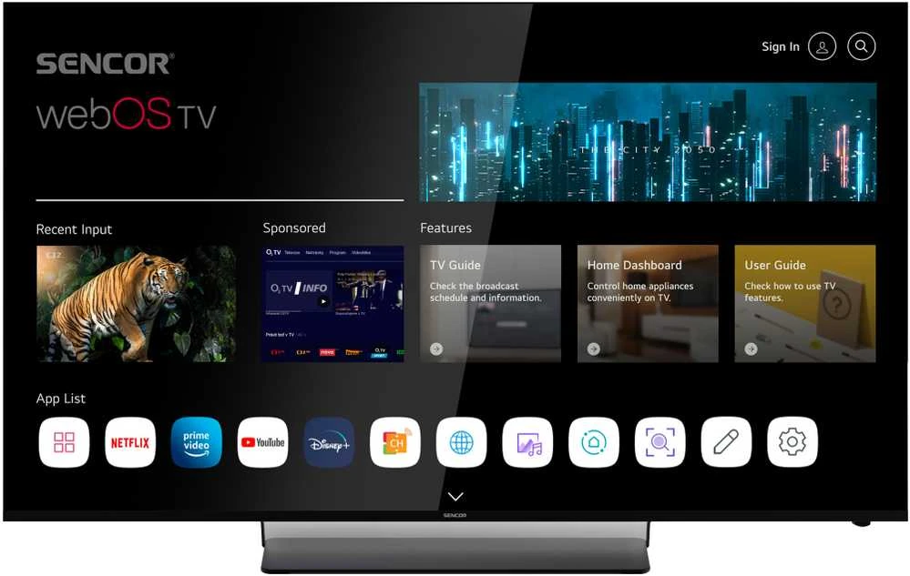 „Televizorius Sencor SLE 65US850TCSB“ LED 65 colių įstrižainės 4K „Ultra HD“ „WebOS“ televizorius