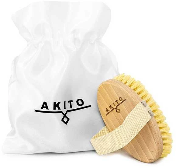 Masažo šepetys, sausas kūno šepetys – buko mediena + agavos pluoštas „Akito”