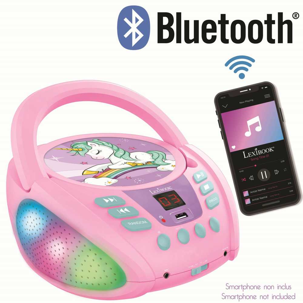 CD grotuvas Lexibook (Vienaragis), AUX/Bluetooth, Rožinės spalvos