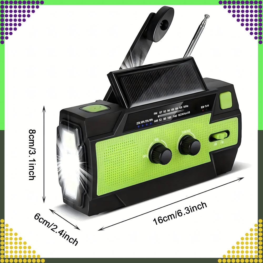 Realprices Radijo imtuvas RC-K-1394 su saulės elementu (FLASHLIGHT POWERBANK 4000mAh AM FM SOS USB)