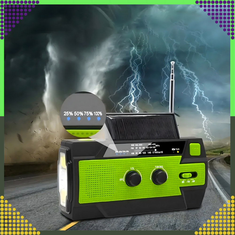 Realprices Radijo imtuvas RC-K-1394 su saulės elementu (FLASHLIGHT POWERBANK 4000mAh AM FM SOS USB)