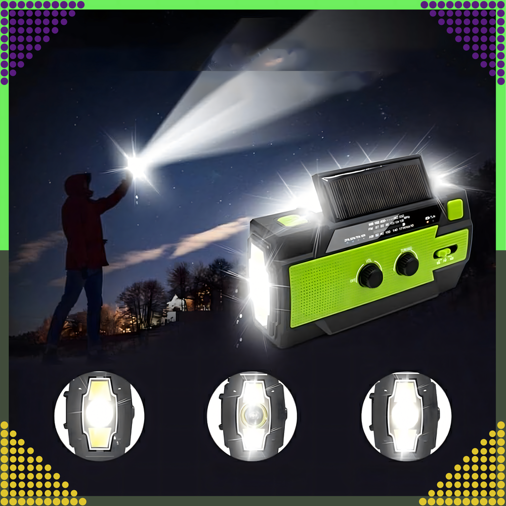 Realprices Radijo imtuvas RC-K-1394 su saulės elementu (FLASHLIGHT POWERBANK 4000mAh AM FM SOS USB)