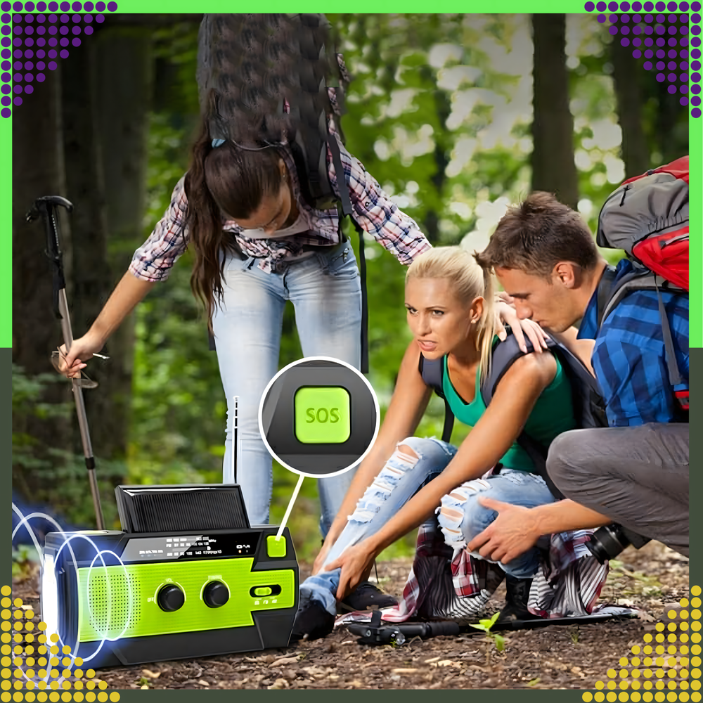Realprices Radijo imtuvas RC-K-1394 su saulės elementu (FLASHLIGHT POWERBANK 4000mAh AM FM SOS USB)