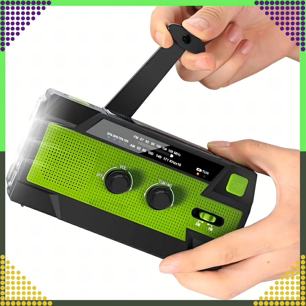 Realprices Radijo imtuvas RC-K-1394 su saulės elementu (FLASHLIGHT POWERBANK 4000mAh AM FM SOS USB)