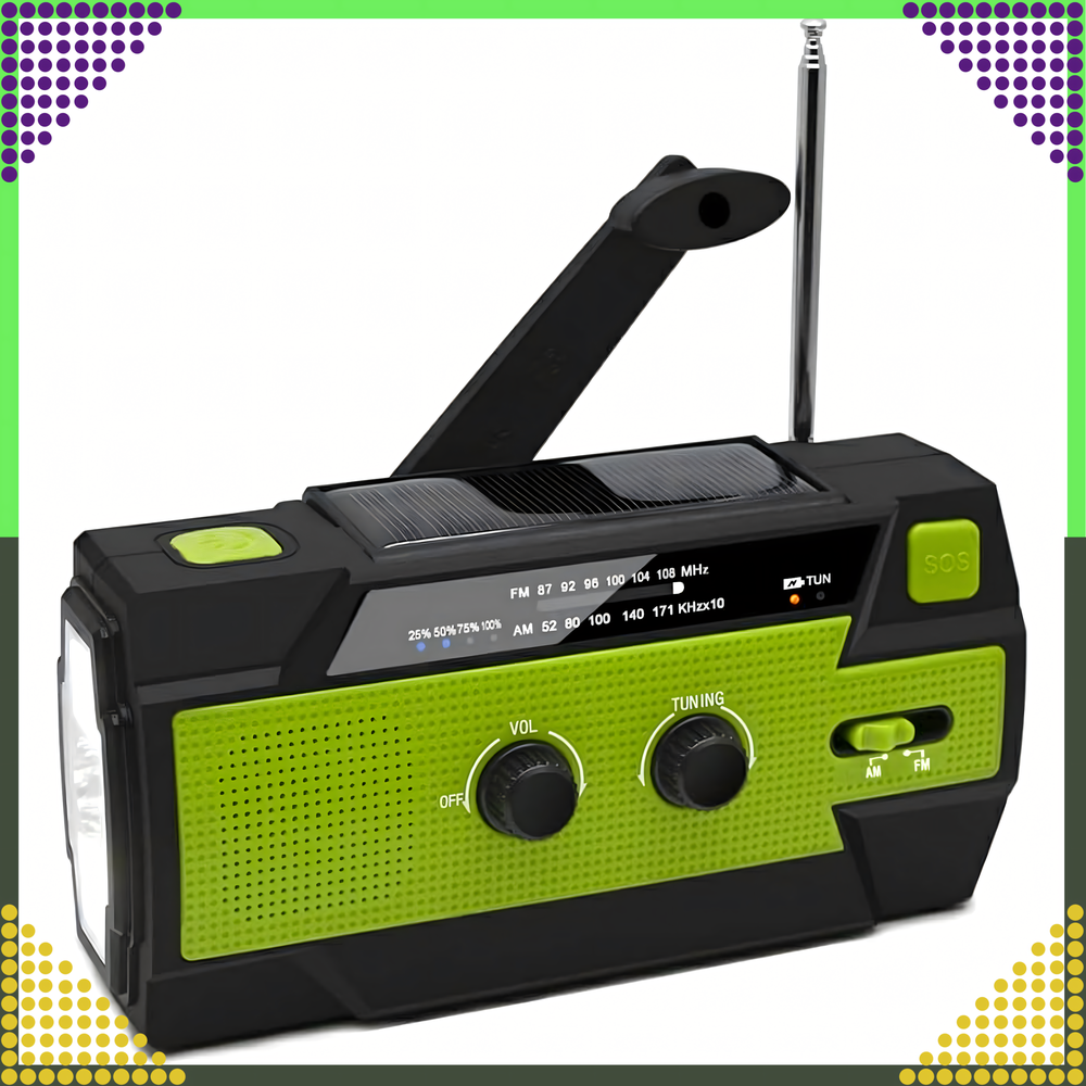 Realprices Radijo imtuvas RC-K-1394 su saulės elementu (FLASHLIGHT POWERBANK 4000mAh AM FM SOS USB)