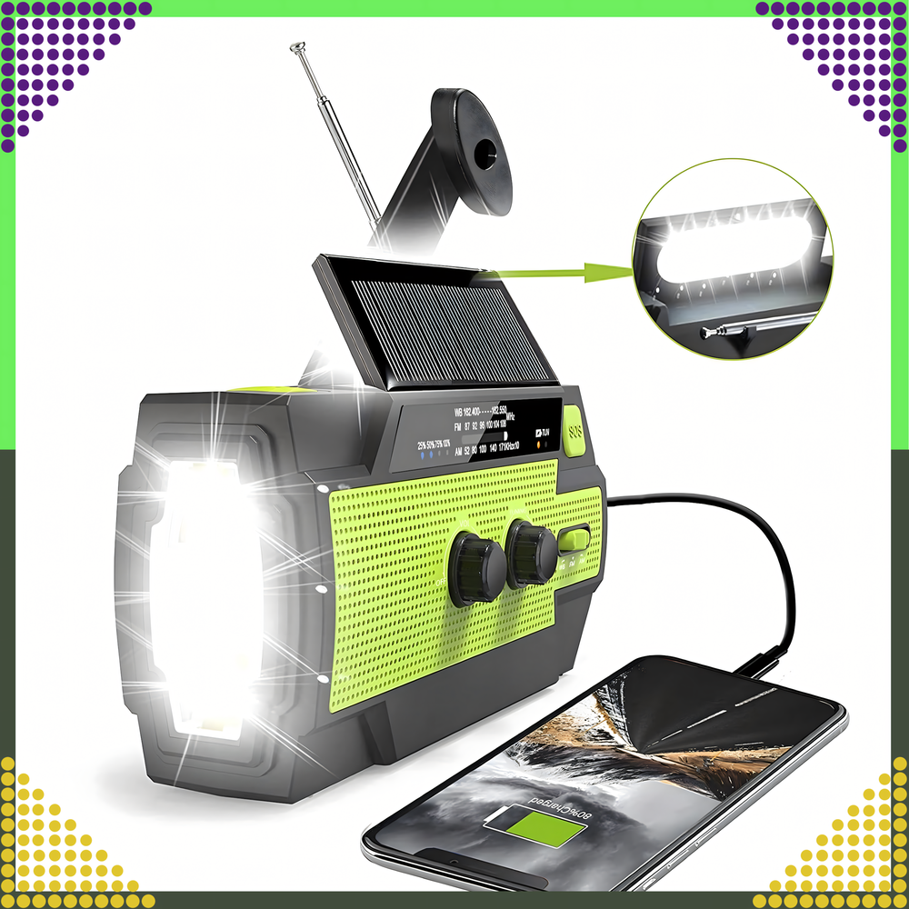 Realprices Radijo imtuvas RC-K-1394 su saulės elementu (FLASHLIGHT POWERBANK 4000mAh AM FM SOS USB)