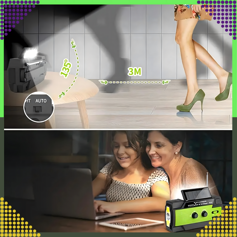 Realprices Radijo imtuvas RC-K-1394 su saulės elementu (FLASHLIGHT POWERBANK 4000mAh AM FM SOS USB)