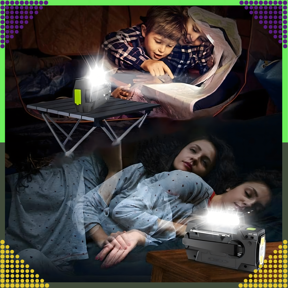 Realprices Radijo imtuvas RC-K-1394 su saulės elementu (FLASHLIGHT POWERBANK 4000mAh AM FM SOS USB)