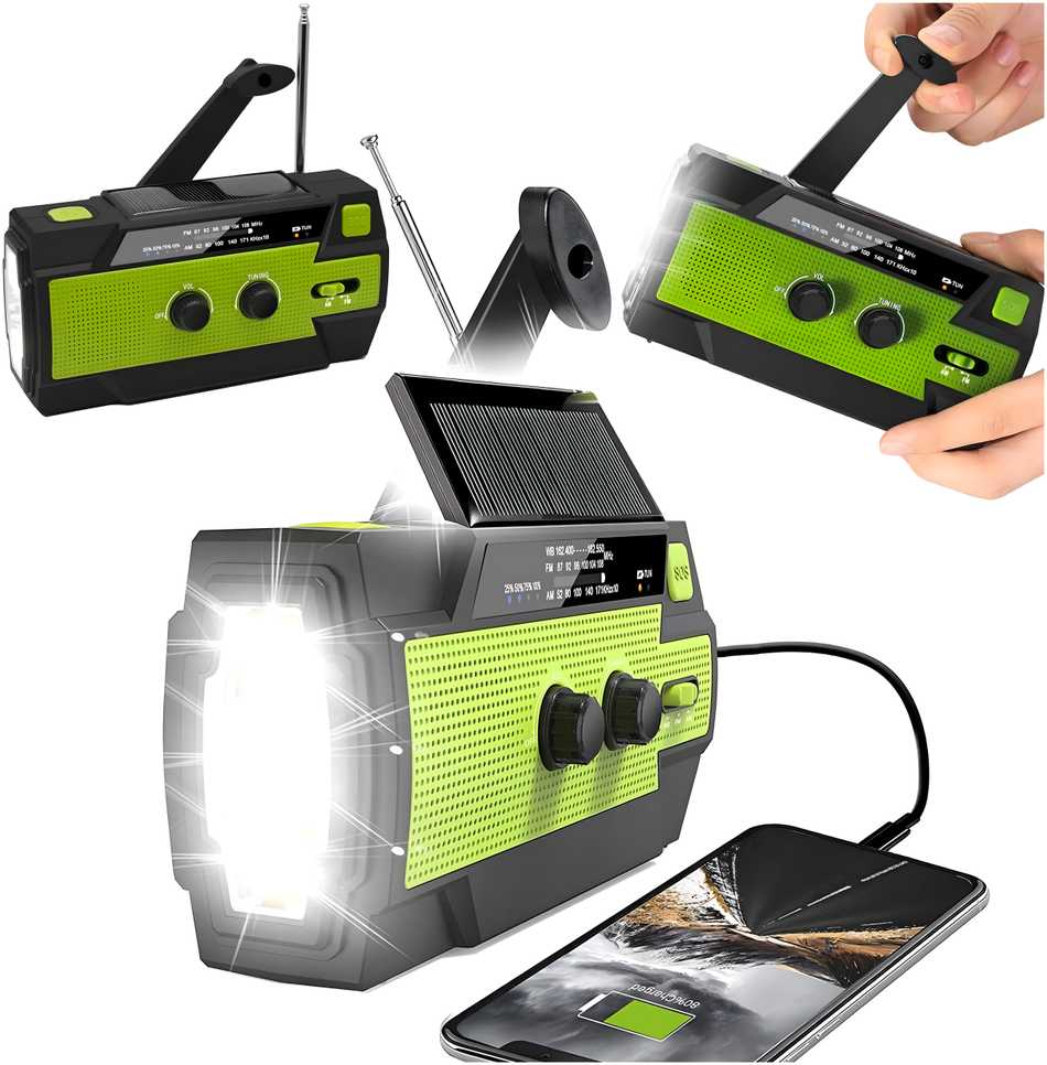 Realprices Radijo imtuvas RC-K-1394 su saulės elementu (FLASHLIGHT POWERBANK 4000mAh AM FM SOS USB)