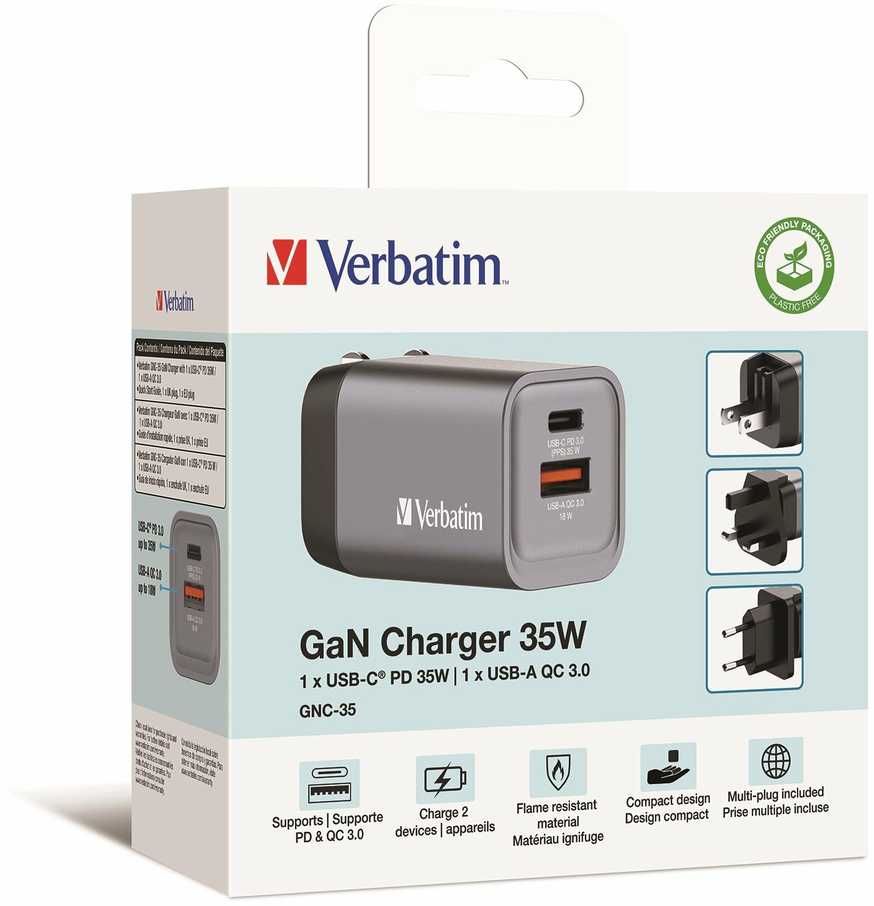 Verbatim - GNC-35 GaN Charger 2 Port 35W USB-A/USB-C