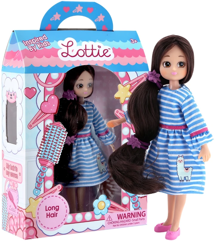Lottie ilgaplaukė lėlė 18 cm su plaukų šepetėliu ir aksesuarais 3+