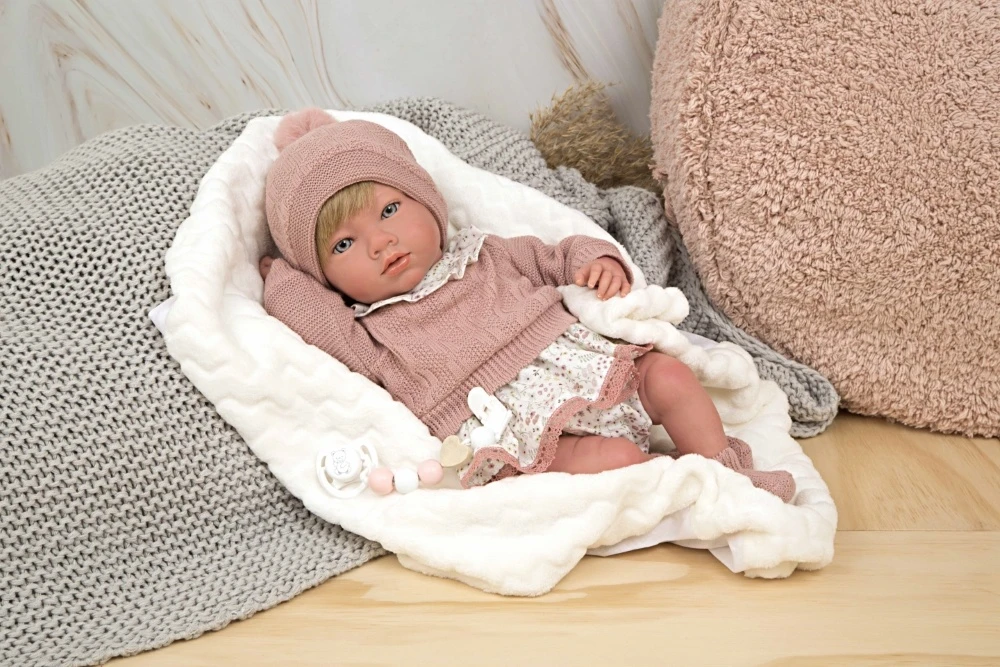ARIAS Reborn lėlytė rausvais rūbeliais, 40 cm