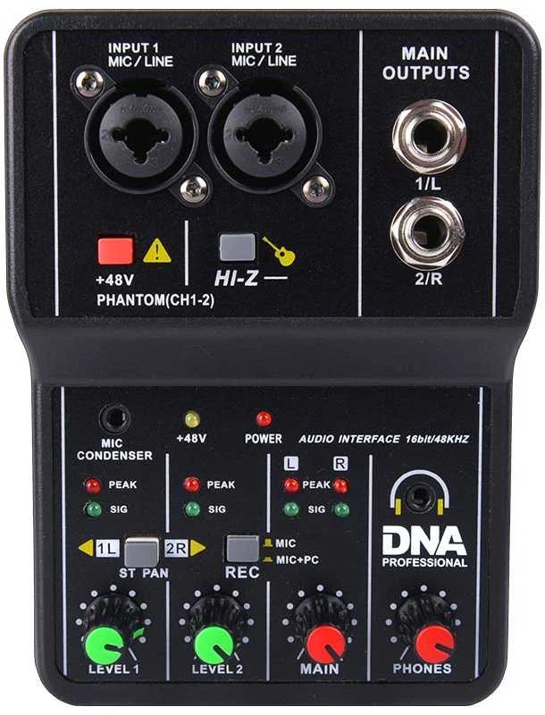 Dna Professional DNA MIX 2 analoginis maišytuvas 2 kanalų Hi-Z USB garso sąsaja