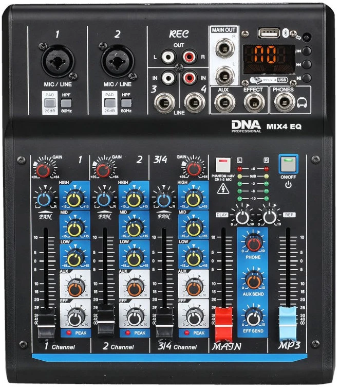 DNR DNA MIX 4 EQ mikser audio USB MP3 Bluetooth analoginis