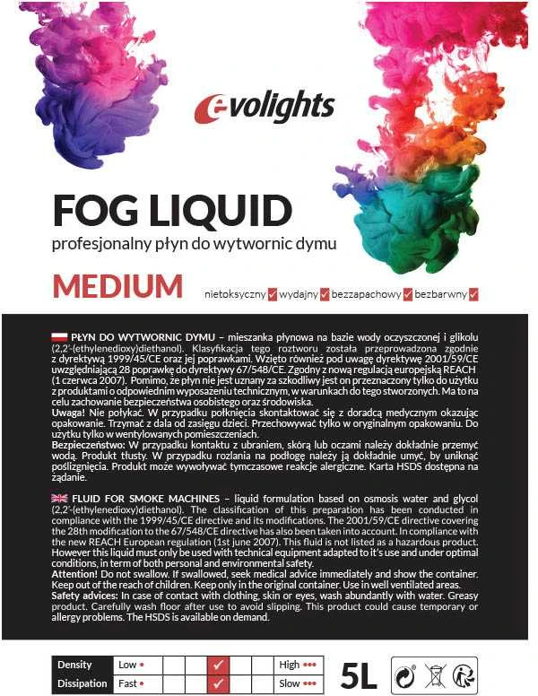EVOLIGHTS rūko skystis dūmų mašinai MEDIUM 5L