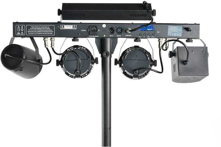 LIGHT4ME T-BAR LASER STROBE LED PAR DERBY UV IR multiefektas