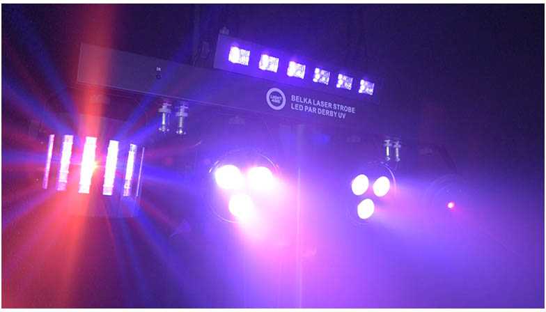 LIGHT4ME T-BAR LASER STROBE LED PAR DERBY UV IR multiefektas