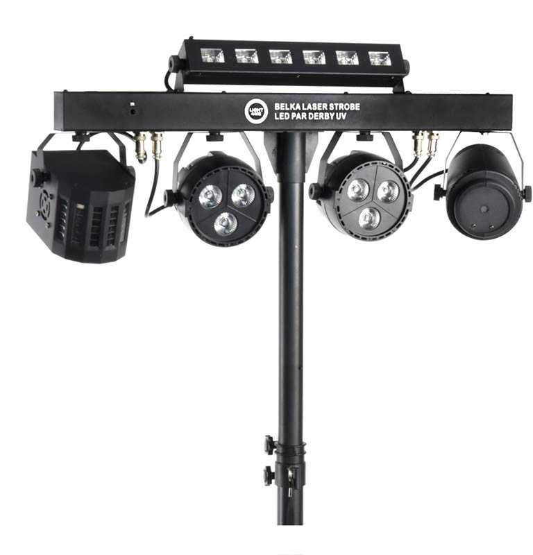 LIGHT4ME T-BAR LASER STROBE LED PAR DERBY UV IR multiefektas