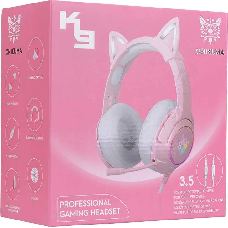 ONIKUMA K9 rožinės RGB ausinės žaidimams