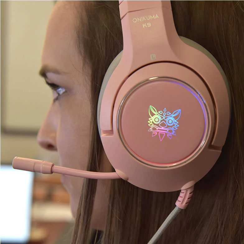 ONIKUMA K9 rožinės RGB ausinės žaidimams