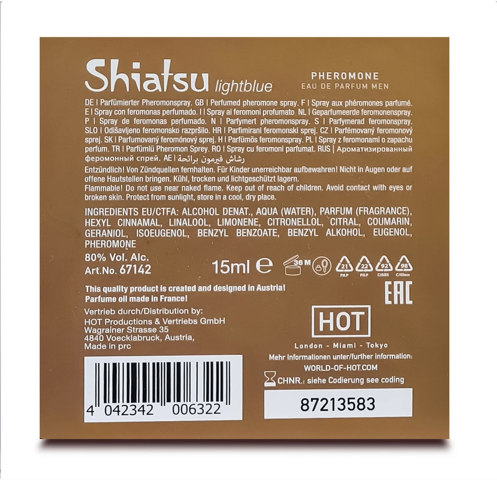HOT SHIATSU Pheromon Fragrance vyriškas šviesiai mėlynas 15 ml