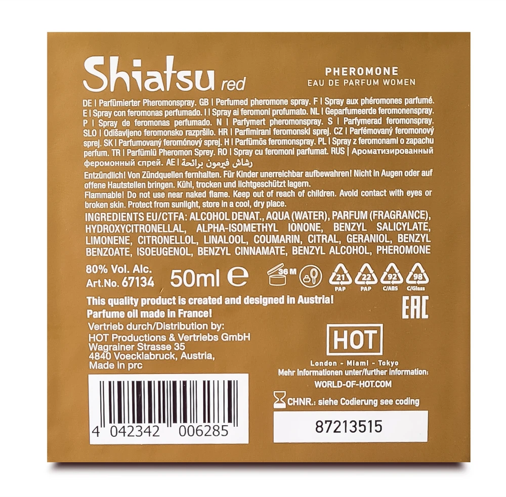 Shiatsu Feromoniniai moteriški raudoni kvepalai su feromonais 50 ml