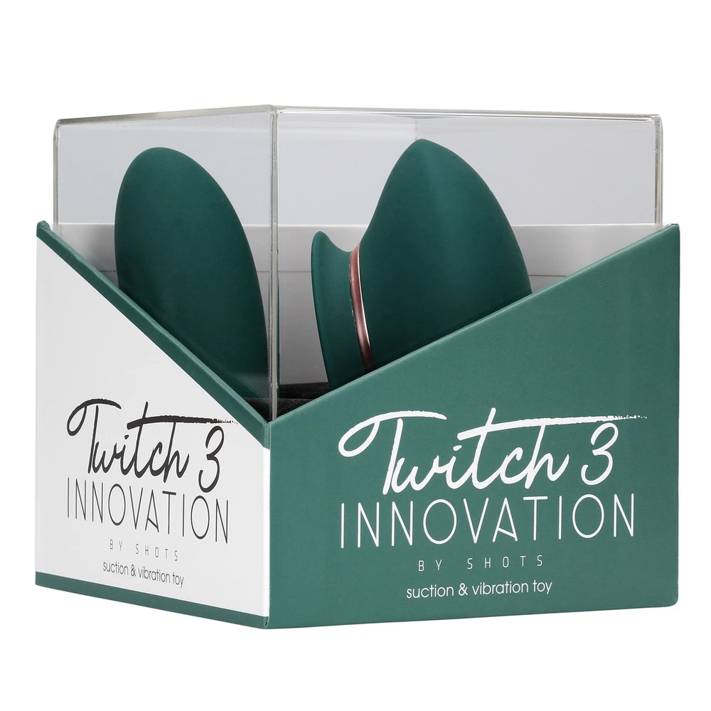 Innovation By Shots „Twitch 3“ – įkraunamas vibratorius ir siurbimas – silikonas – 10 greičių – „Forest Žalias“