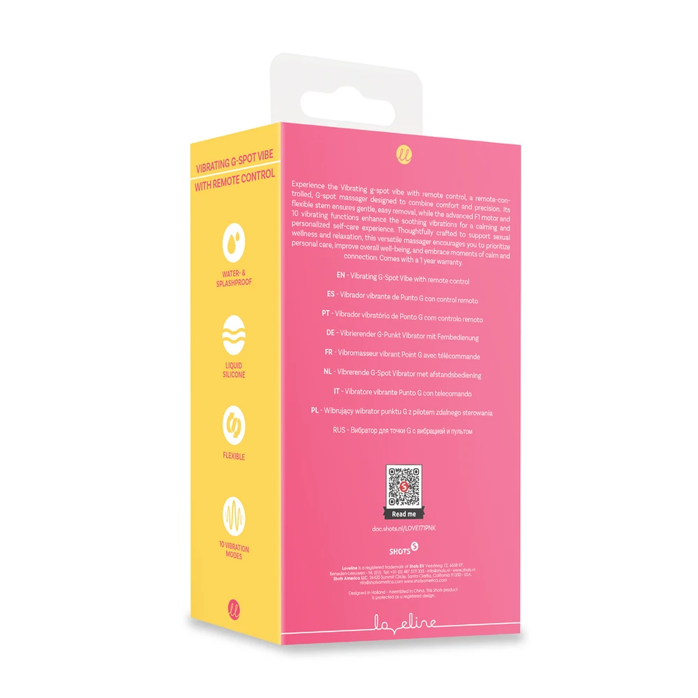 Loveline By Shots Rožinė Vibrating G-Spot Vibe with Remote Control - Rožinė