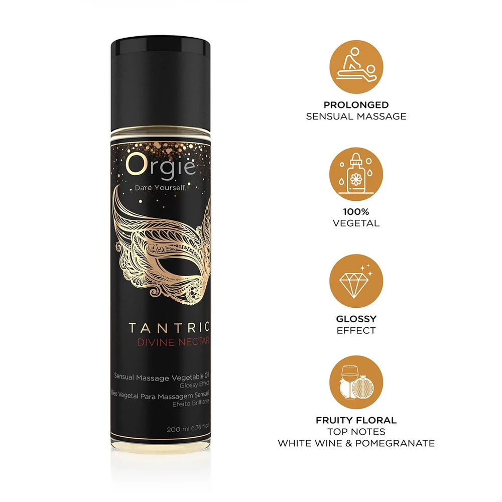 Orgie - tantrinis jausmingas masažo aliejus su vaisių ir gėlių aromatu, dieviškasis nektaras, 200 ml