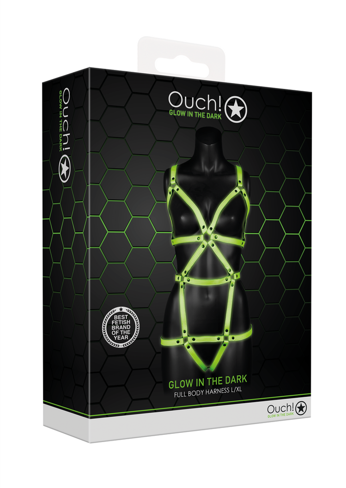 Ouch By Shots Ouch! Full Body Harness - GitD - Neon Žalias/Juodas - L/XL