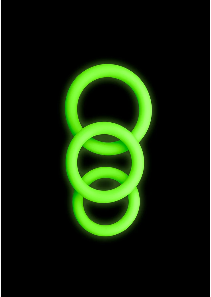 Ouch By Shots Ach! 3 vnt Gaidžio žiedų rinkinys - Glow in the Dark - Neoninis Žalias