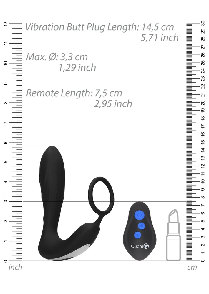 Ouch By Shots E-stim Vibrating Butt Plug Cockring Vibruojantis analinis kištukas su penio žiedu