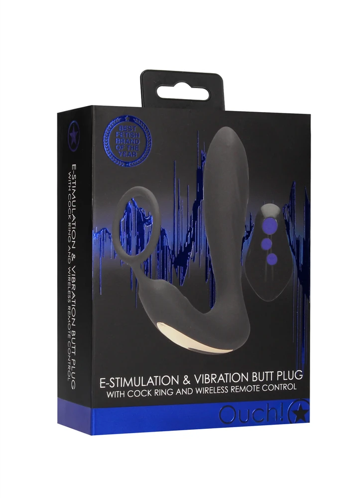 Ouch By Shots E-stim Vibrating Butt Plug Cockring Vibruojantis analinis kištukas su penio žiedu