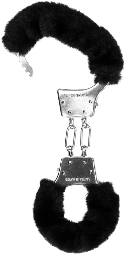 Ouch By Shots Furry Metal Hand Cuffs - Juodas