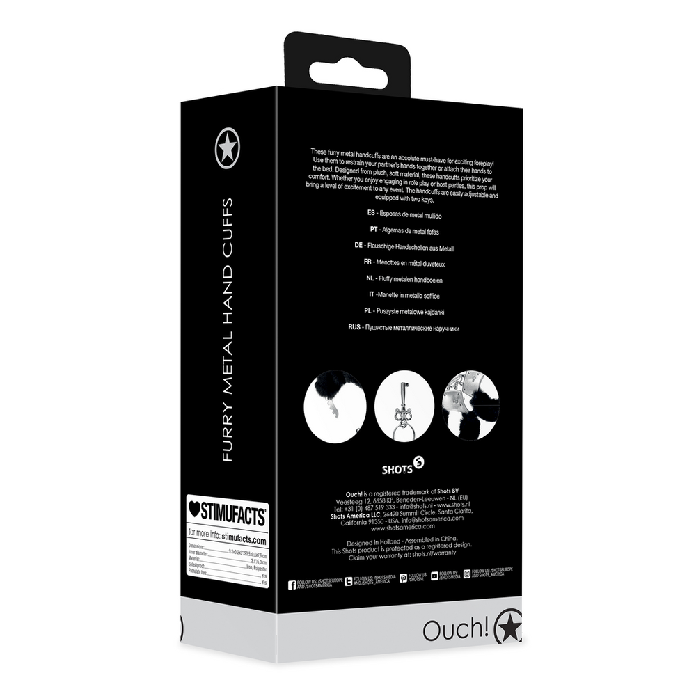 Ouch By Shots Furry Metal Hand Cuffs - Juodas