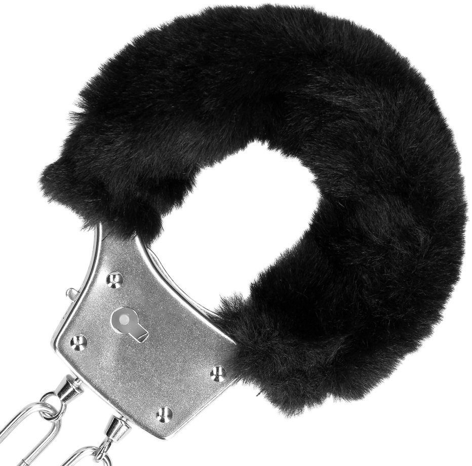 Ouch By Shots Furry Metal Hand Cuffs - Juodas