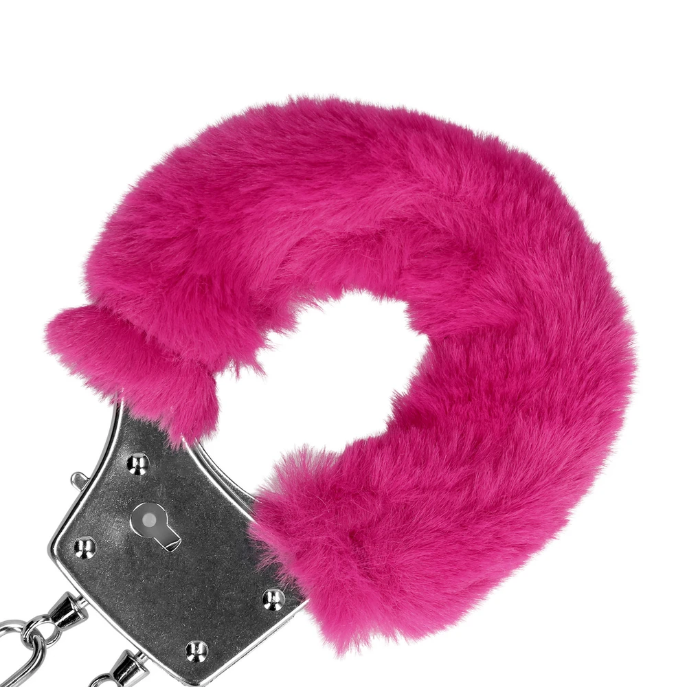Ouch By Shots Rožinė Furry Metal Hand Cuffs - Rožinė