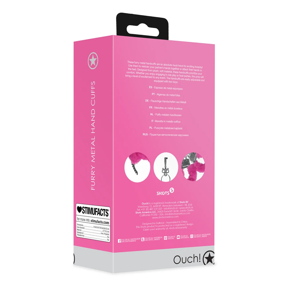 Ouch By Shots Rožinė Furry Metal Hand Cuffs - Rožinė