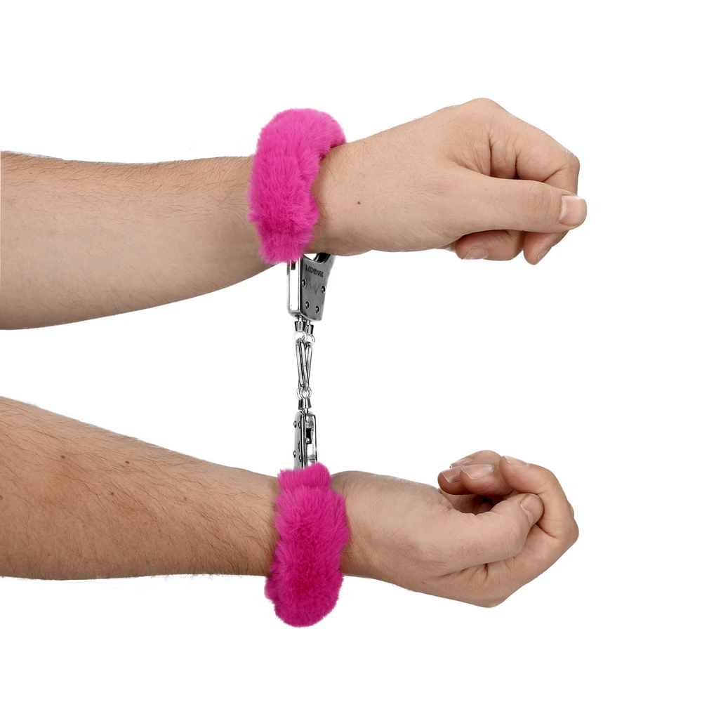 Ouch By Shots Rožinė Furry Metal Hand Cuffs - Rožinė