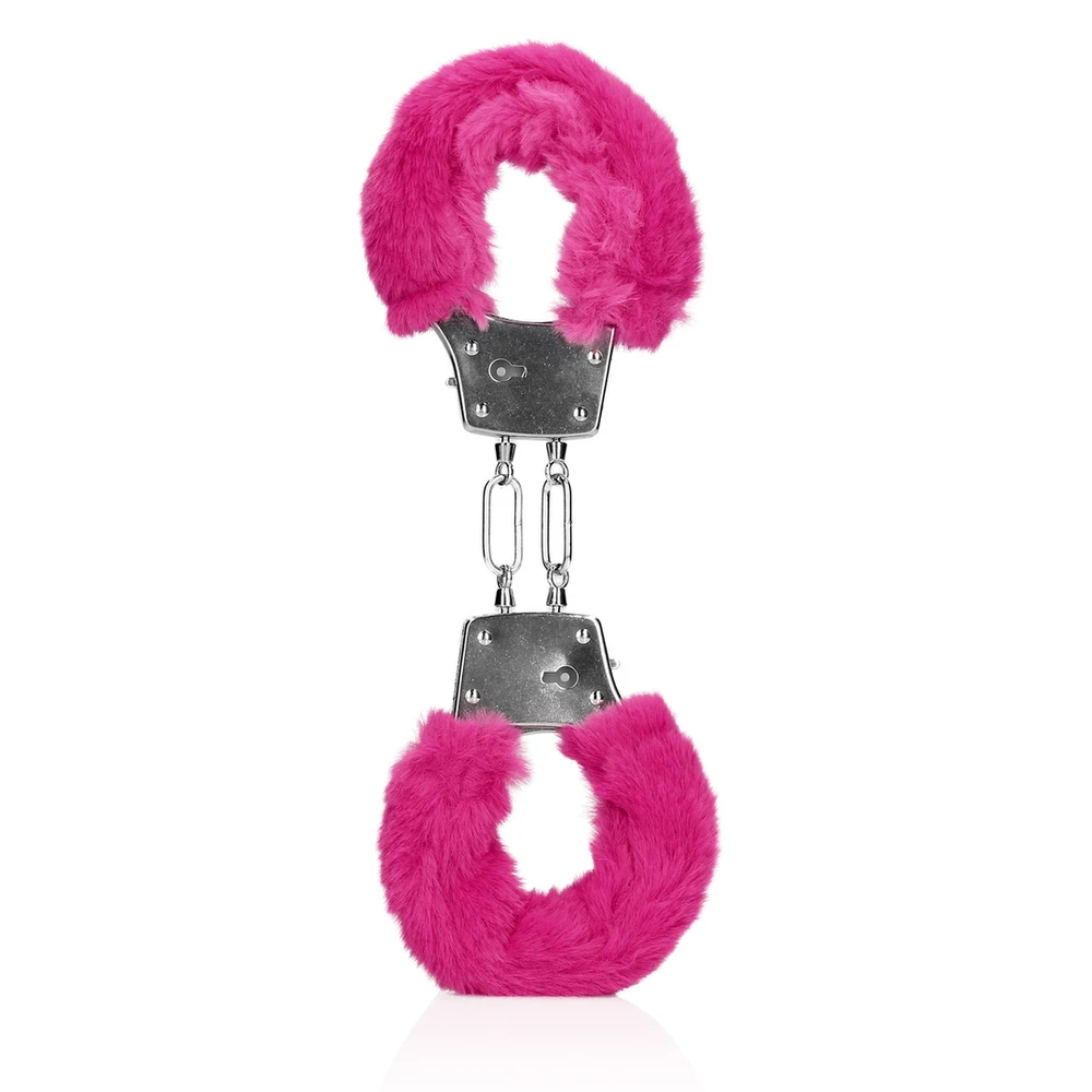 Ouch By Shots Rožinė Furry Metal Hand Cuffs - Rožinė