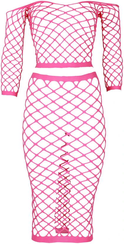 Ouch By Shots Ach! Ilgomis rankovėmis Crop Top ir Ilgas Sijonas - Rožinė - XS/XL