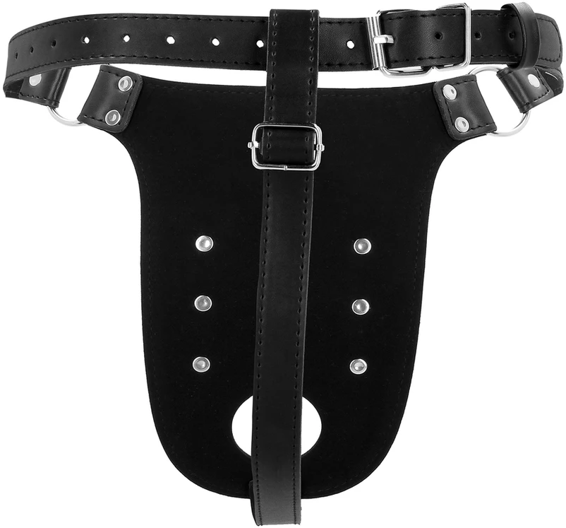 Ouch By Shots PU Leather Chastity Belt with Straps - Juodas