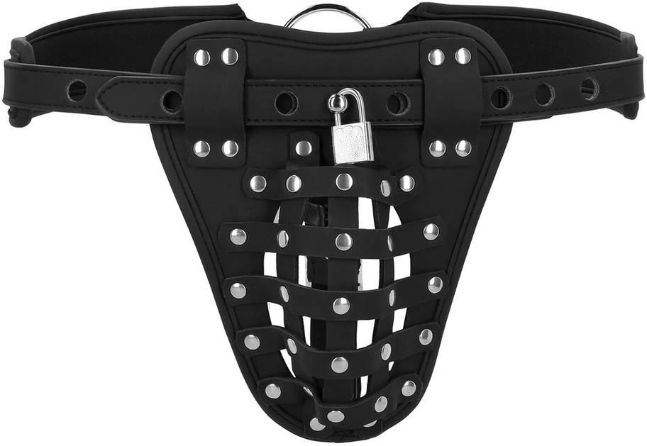 Ouch By Shots PU Leather Chastity Jock - Juodas