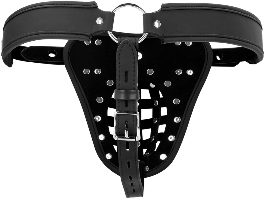 Ouch By Shots PU Leather Chastity Jock - Juodas