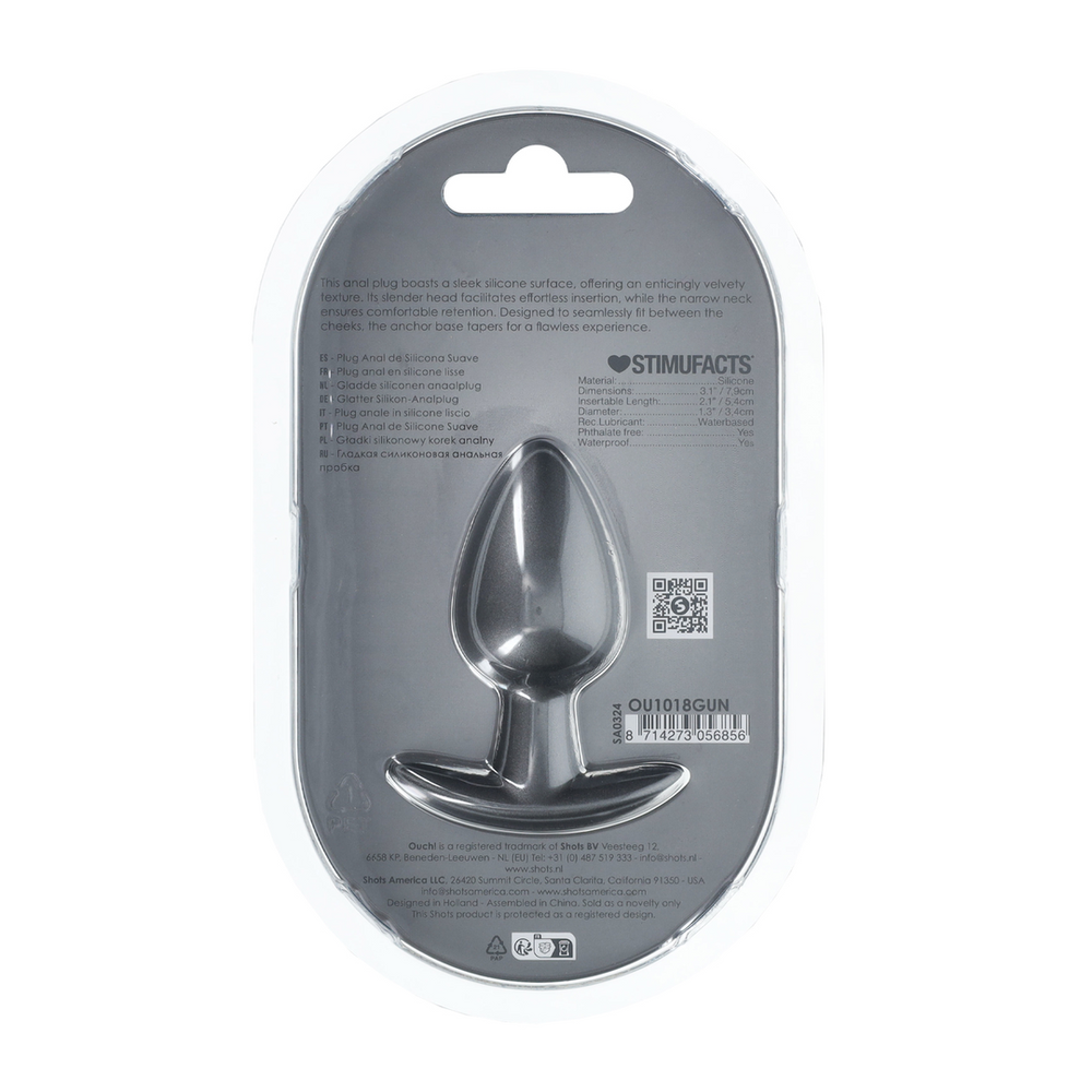Ouch By Shots Lygus silikoninis analinis kištukas – vidutinis – 3,1 / 7,9 cm – metalinis ginklas