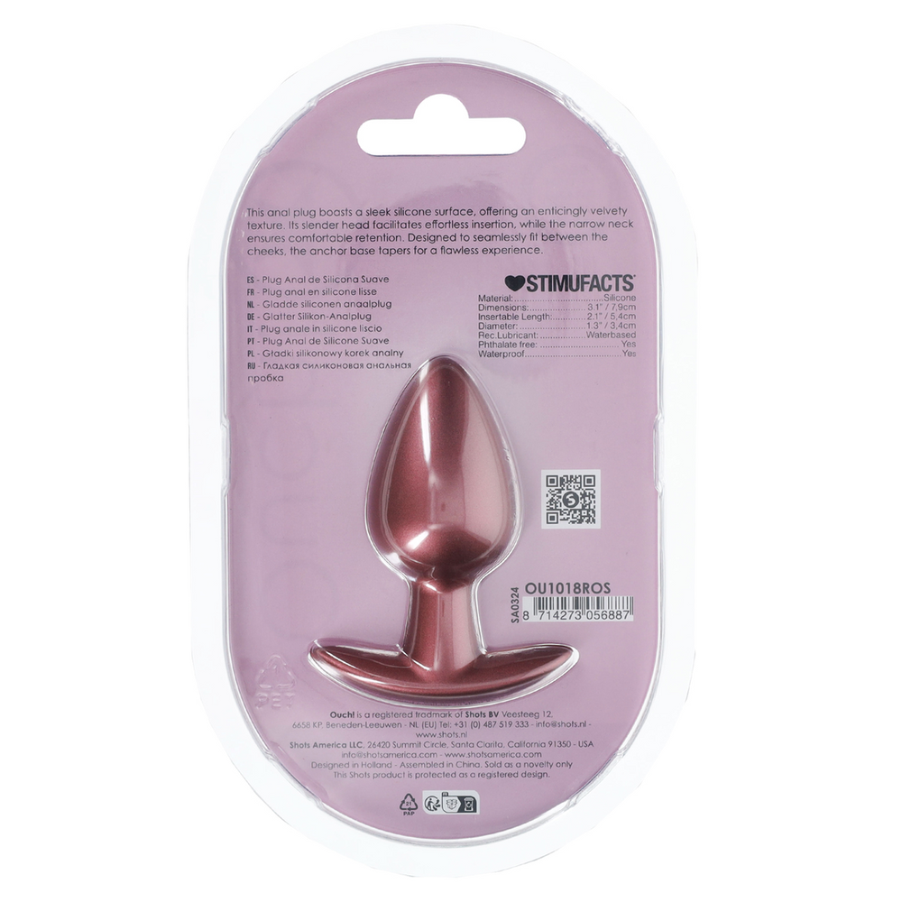 Ouch By Shots Lygus silikoninis analinis kištukas – vidutinis – 3,1 / 7,9 cm – rožinis auksas